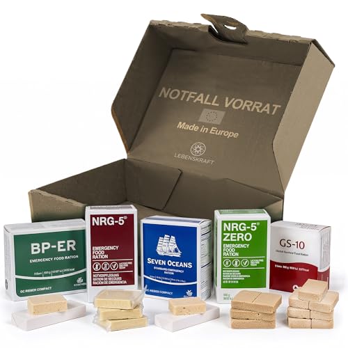 Notfallnahrung Testpaket BP-ER, NRG-5, Seven Oceans & GS-10 Notration + NRG-5 ZERO glutenfrei - Survival Food Set für Katastrophenschutz & Notvorrat Lebensmittel - Langzeitnahrung 20 Jahre genießbar