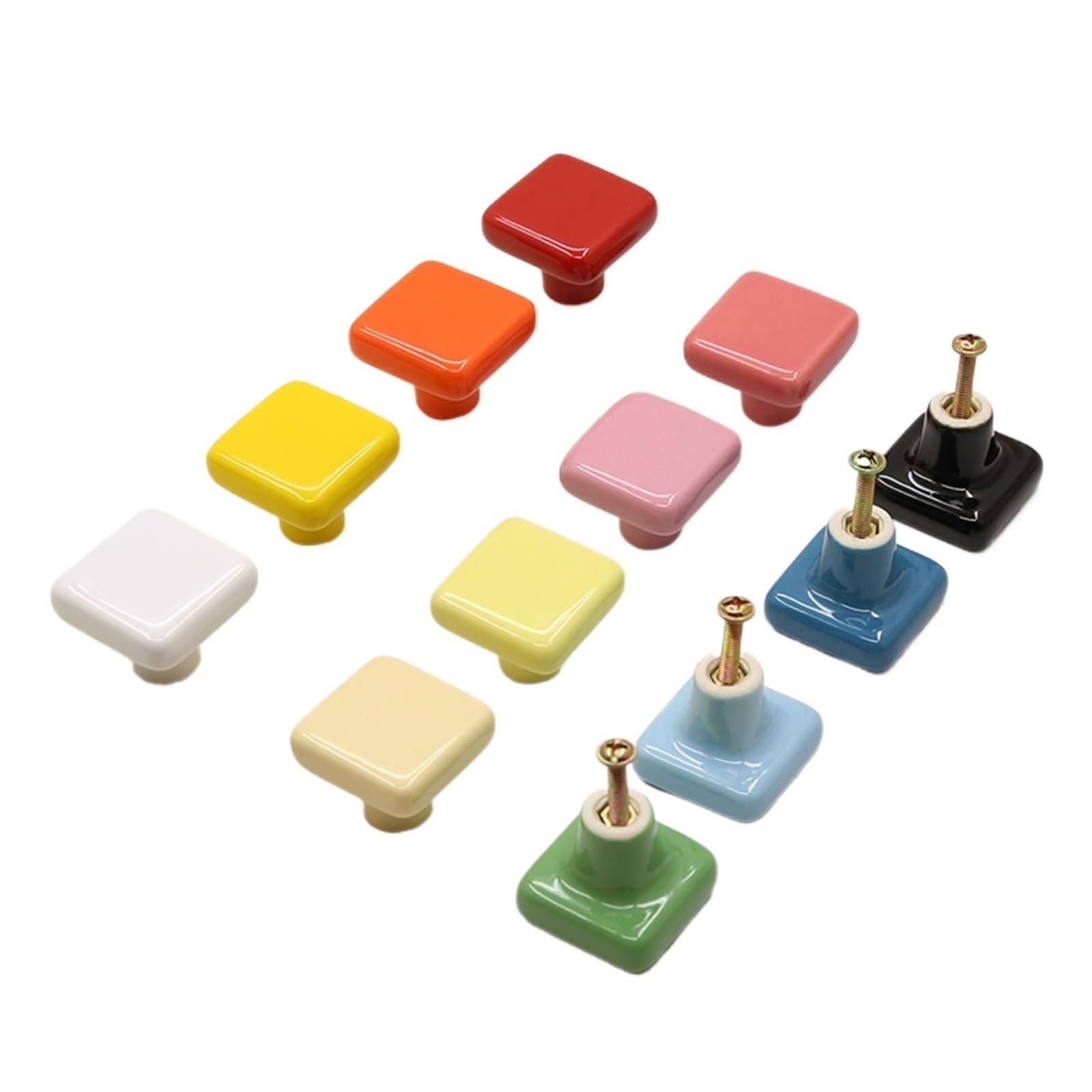Zeahkri A Cute Cabinet Handle 10Pcs Square Colorful Ceramic Single Hole Knob