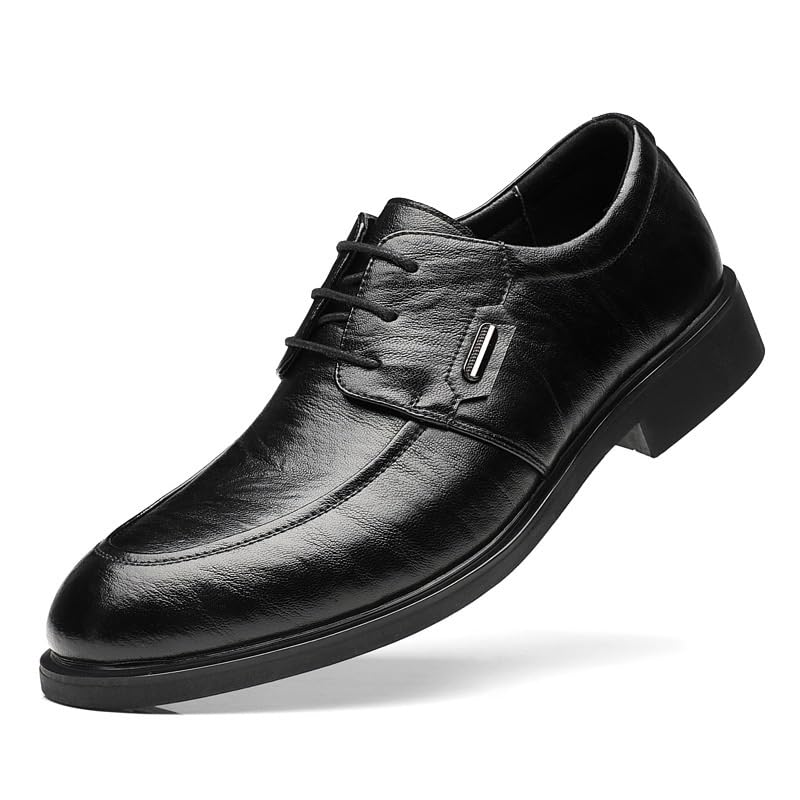 Men's Dress Shoes Casual Work Office Business Oxfords Shoes Genuine Leather Lace Up Comfort Wide Round Toe Non-Slip Dress Shoes