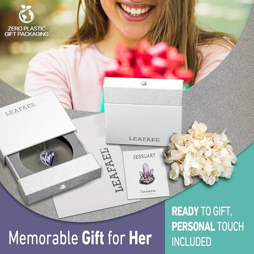 Image of Leafael Gift Necklaces for Women, Infinity Love Birthstone Heart Crystal Pendant, Birthday Anniversary Jewelry for Wife, Mom, and Her, Silver Plated, 18 inch + 2 inch Adjustable Chain