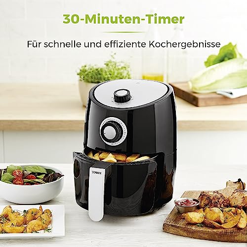 Tower T17023 Vortx Heißluftfritteuse für die Ganze Familie mit Schneller Luftzirkulation - 30-Minuten-Timer - Airfryer Heißluftfritteuse Klein 2,2 l - Schwarz – Bild 5
