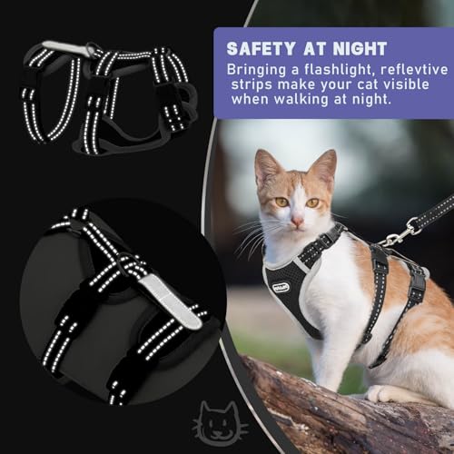 Image of Cat Harness for Walking, Escape Proof Cat Harness and Leash Set with Reflective Strip, Adjustable Cat Leash Breathable Soft Vest for Small to Large Cats, BlackGrey, M