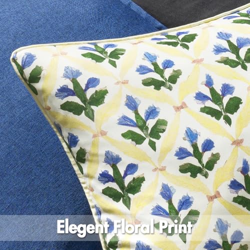 Image of MIULEE Floral Decorative Pillow Covers Set of 2,Block Print Throw Pillowcases Outdoor Boho Farmhouse Vintage Summer Accent Cushion Covers for Couch paito Garden Sofa Bed 18x18 Inch, Yellow-Blue