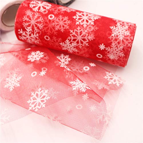 MAGICLULU Snowflake Tulle Roll Snowflake Ribbon Christmas Organza Ribbon for Wrapping Fabric Craft Christmas Tree Decoration 6 x 10 Yards (Red) - Image 4