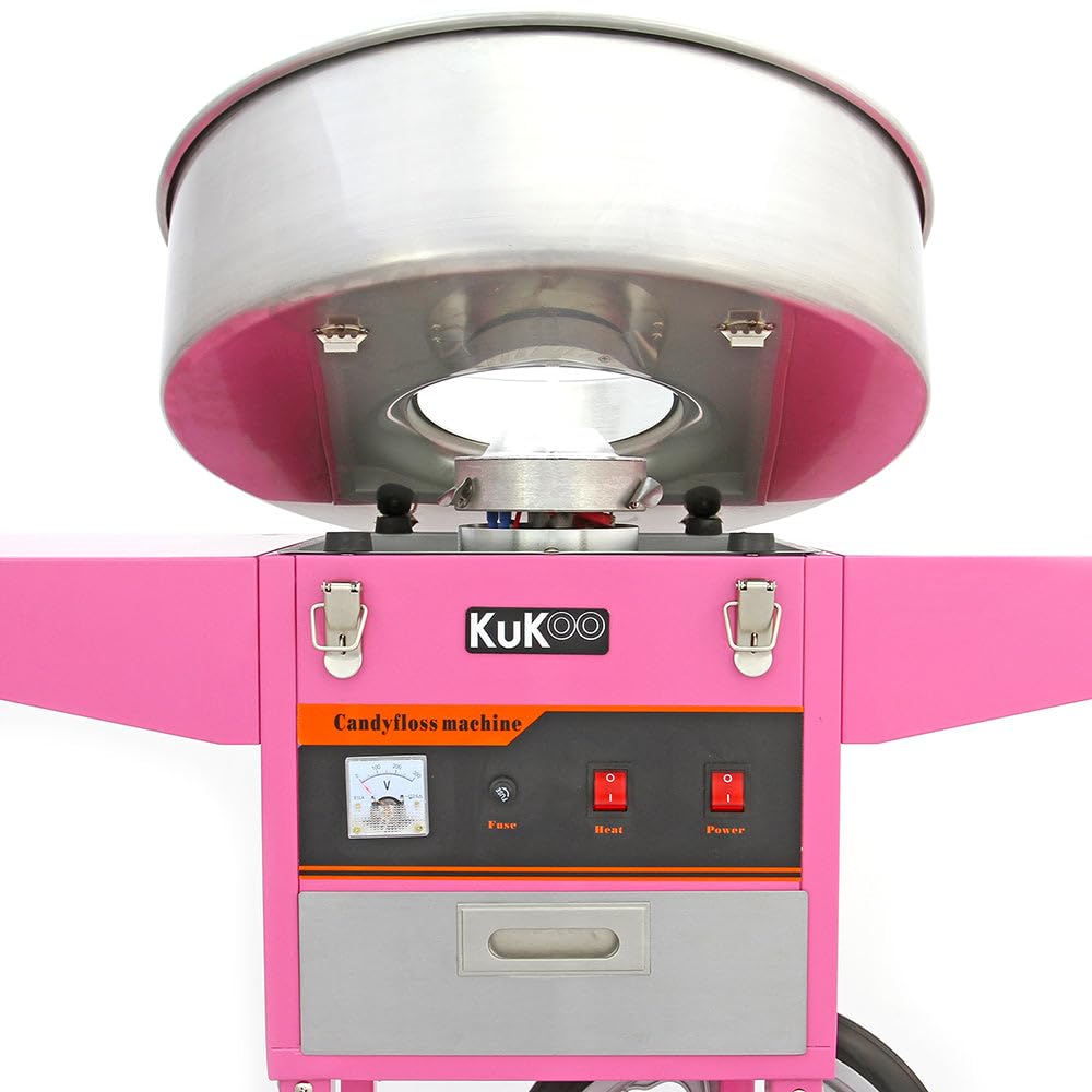 Macchina per Pop Corn e Zucchero filato con carrello - Acciaio inox - Contenitore 226 Gr Pop Corn - Contenitore 50cm Zucchero filato - Perfetto per professionisti - Feste, eventi, fiere, matrimoni.