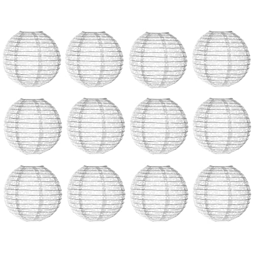 12 Pieces Chinese Paper Lanterns White Hanging Hollow Out Lanterns 8 Inch Asia Japanese Lantern Lamps for Home Outdoor Classroom Decorations (Round without LED-White)