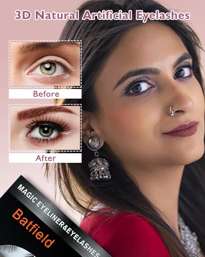 Image of Batfield 3 Pairs Magnetic False Eyelashes - Reusable Fake Eyelashes with Eyeliner and Tweezer - Artificial Eye Lashes for Women Natural Wispy(Style 8)