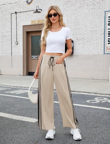 Bankeng Womens Side Striped Pants Wide Leg Drawstring High Waist Sweatpants Hudson Canyon Stripe Pants with Pockets4