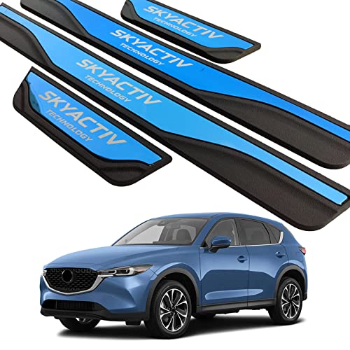 Car Door Entry Guard, Stainless Steel with Plastic Auto Door Sill Protector Cover, for Mazda CX-5 CX5 CX 5 2013-2022 Kick Panels Threshold Guard Scuff Plate, Interior Accessories Protection (blue)