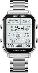 Relógio masculino multifunções esportivo digital com visor de LED, pedômetro 3D, espaço, astronomia, calendário, cálculo, calorias, à prova d'água, fácil leitor, quartzo, relógio de pulso