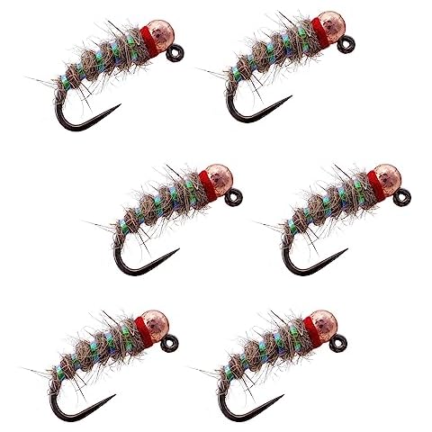 Thor Outdoor Walt’s Sexy Worm - 6 Pc Set, Copper Bead Head, Size #14 Tungsten BH Wet Fly Fishing Nymph Flies for Cutthroat Trout, Panfish, Bluegill Cover