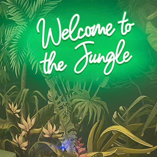 Image of Welcome to the Jungle LED Neon Signs Green Neon Lights for Wall Decor USB Light Up Sign For Garden Home Porch Store Christmas Living Room Bar Decoration(16.5 * 11Inch)