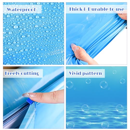 Image of Kochorie 54 Inch x 100 Ft Ocean Waves Plastic Tablecloth Roll in Slide Cutter Box Under the Sea Table Cover Blue Water Print Backdrop Bulletin Board Plastic Roll for Beach Pool Birthday Party Decor