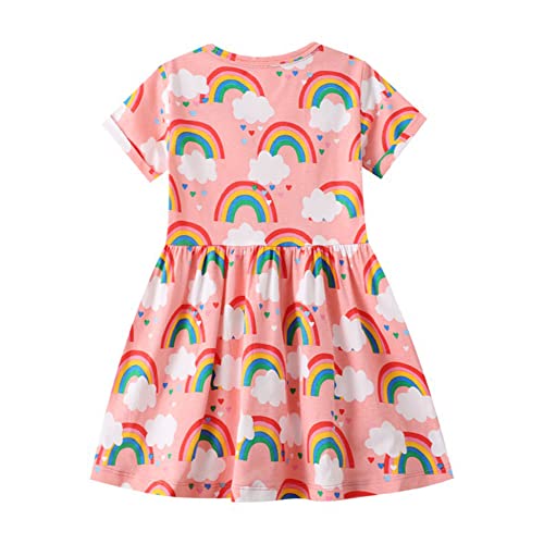 Image of Girls Cotton Long Sleeve Casual Cartoon Appliques Striped Jersey Dresses