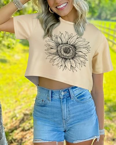 Image of Womens Summer Crop Tops Short Sleeve Round Neck T-Shirts Loose Fit Casual Blouse 2026