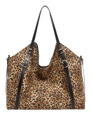 YANPLS Leopard Print Tote Handbag for Women Cheetah Animal Pattern Nylon Shoulder Purse Bags(brown)