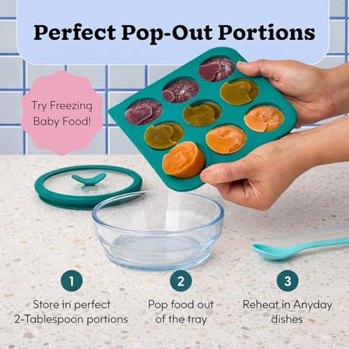Image of Anyday 2-Tbsp Silicone Freezer Tray with Silicone Lid for Baby Food, Sauces, Garlic, Herbs | Plastic-Free Freezer Molds | 1 Oz Baby Food Puree Ice Cube Tray Reusable