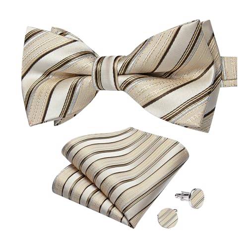 Image of DiBanGu Paisley Pre-Tied Bow Ties for Men Silk Adjustable Bowtie and Pocket Square Cufflinks for Wedding Party