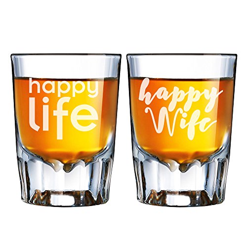 Set de vaso grabado Happy Life and Happy Wife
