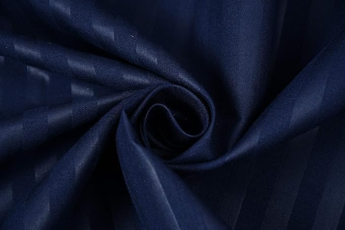 Image of DECOR2ADMIRE 300 TC Premium Glace Cotton All Round Elastic Fitted Plain Stripe Pastel Shades Queen Size Bedsheet with 2 Pillow Covers (Dark Blue, Super King 108 inch x 108 inch)