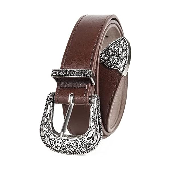 INOGIH Western-Leather-Belts-Women Vintage Waist-Belts with Hollow Out Flower Buckle, Coffee, One_Size - Image 5