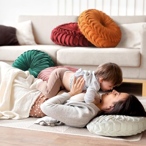 image for Teieas Round Throw Pillow Velvet Home Decoration Pleated Round Pillow 