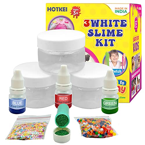 Image of HOTKEI (3 Clear Slime kit) DIY Transparent Scented Slimy Gel Jelly Set Kit Air Dry Magical Crystal Clay Putty Toy Kit for Girls Boys Kids Slime with Glitter| Charms | Star | Beads Set