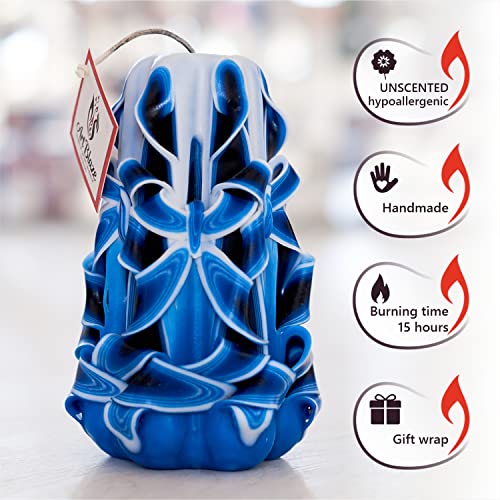 Carved Candles - Unique Handmade Candles Long Burning - Unscented Decorative Candle - Luxury Candles For Home Decor - Birthday Anniversary Mother’s Day Romantic Relaxing Gift For Women - Blue #TOP6