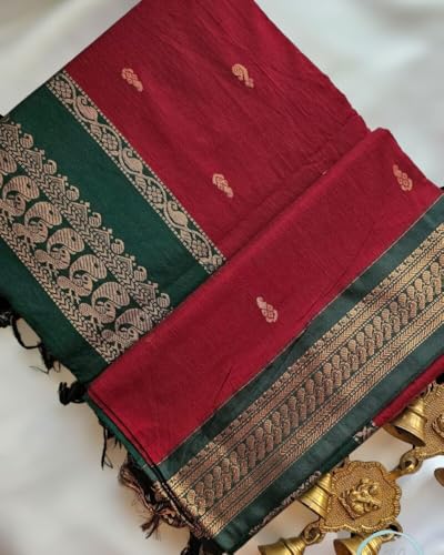 Image of South Cotton Gadwal Saree for Women | Celebrity Inspired Traditional Ethnic Wear | Chettinad & Kalyani Cotton Sarees | Soft Cotton Saree with Blouse Piece