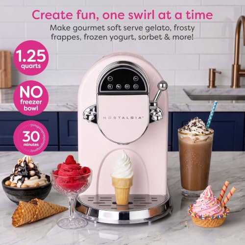 Image of Nostalgia Retro Soft Serve Ice Cream Maker - Make 10 / Four Ounce Servings of Chocolate, Vanilla, Strawberry Flavors & More - Easy Dispensing Lever & Self Clean Mode - Ready in about 20 Minutes