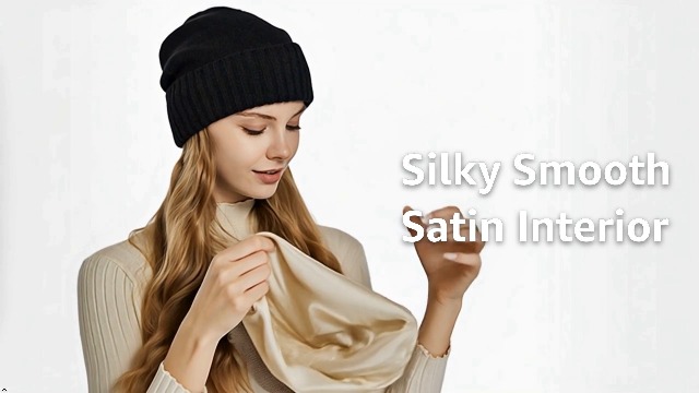 Cashmere Blend Satin Lined Beanie Hat Wool Winter Hats for  display picture 1
