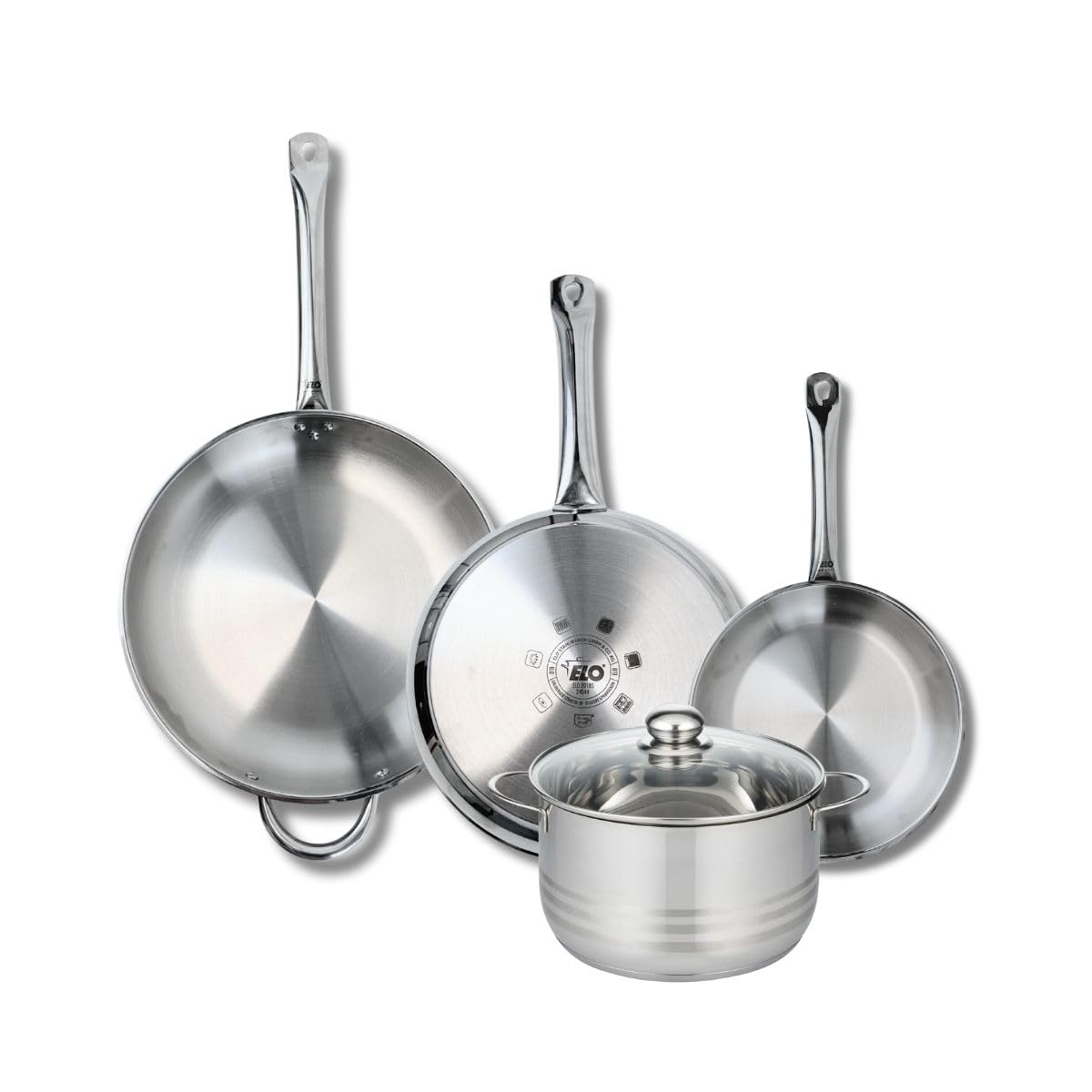 ELO 9884850 Batterie de cuisine 4 pièces, inox, induction, Gris Souris