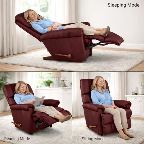 Image of LA Z BOY American Imported Pinnacle Single Seater Manual Italian Leather Reclina Rocker Recliner Sofa | Premium Durable Iconic Comfort Home Design | Living Room Relax Seating Chair | Wine