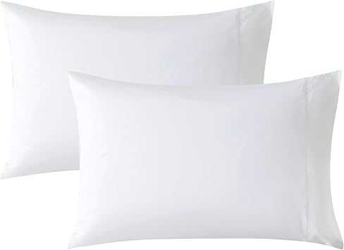WhatsBedding Standard Size Pillowcases Set of 2, Soft & Breathable Pillow Covers for Bed, Cotton Pillow Case with Envelope Closure, White, 20x26