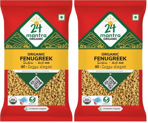 Image of 24 Mantra Organic Fenugreek Seeds /Methi Dana /Menthi Ginja - 100gms | Pack of 2 | 100% Organic | Chemical Free & Pesticides Free