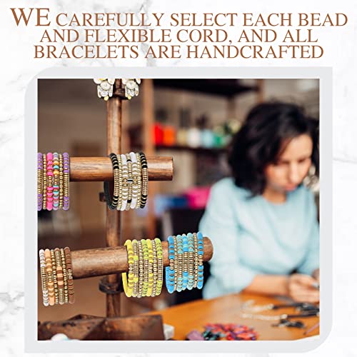 40 Pcs 6 Set Surfer Heishi Bracelets Colorful Preppy Bracelets Clay Beads Handmade Beaded Bracelets Elastic Boho Jewelry Beach Friendship Stretch Bracelet Set for Girls Women Teen4