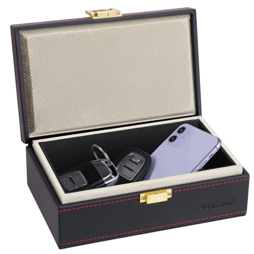TICONN Faraday - Caja protectora para llavero de automóvil, bloqueador de señal de piel sintética para llavero sin llave, jaula de bloqueo de señal RFID (negro)