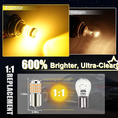 Image of iBrightstar 1156 LED Bulb Amber, BA15S 1141 LED Turn Signal Bulbs Super Bright for Vehicle Blinker Lights and Turn Signal Lights, 2 Pack