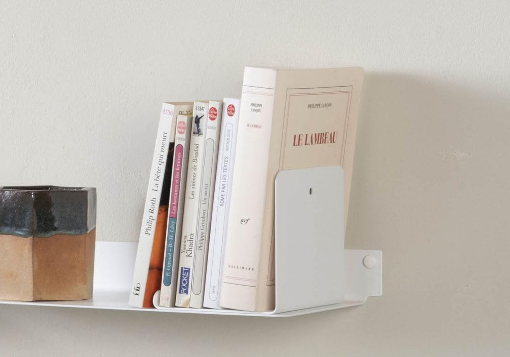 TEEbooks - Lot de 2 Serre-Livres Muraux Invisibles 12 x 12 cm Blanc | Cale Livres Design en Métal | Support Livre pour Bibliothèque et Étagère | Fixation Murale Discrète | Fabriqué en Italie
