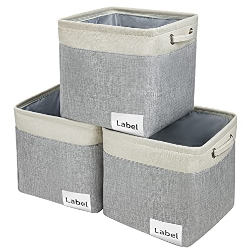 Image of DIMJ Cube Storage Bins Foldable Storage Bins with Handles Fabric Storage Basket for Shelf, Closet, Nursery, Office Organizer (Grey & Beige, Cube - 11.8" x 11.8" x 11.8" -27 L)