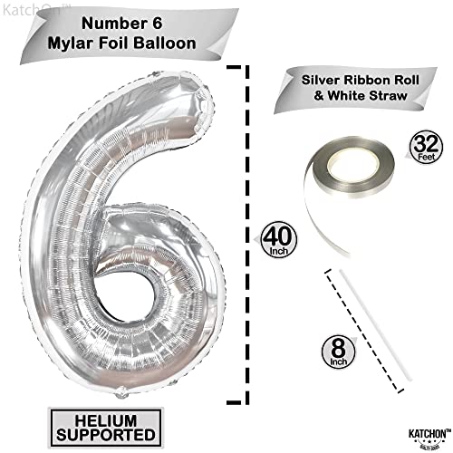 Image of Katchon, 40 Inch Silver Number 6 Balloons For 6th Birthday Decorations