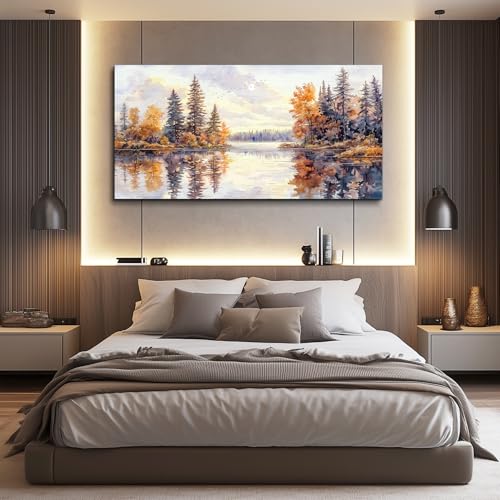 PHAOHUAXM Modern Large Canvas Print Wall Art Abstract Ink Landscape Painting Home Decoration Natural Landscape Artwork Picture Living Room Bedroom Office Wall Decoration Ready To Hang 24x48 Inches