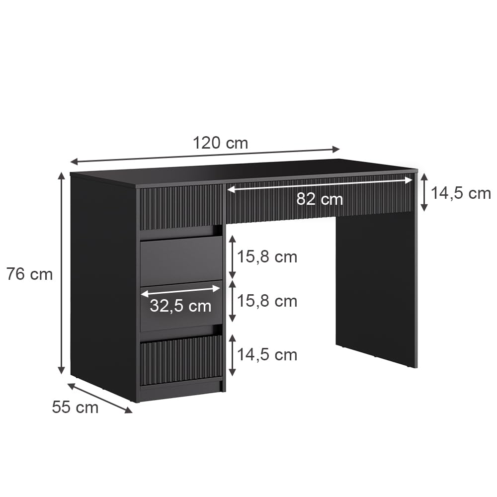Vicco Schminktisch Omira, Schwarz, 120 cm | ohne Spiegel, Make-up, Tools & Schmuck sauber getrennt und sofort griffbereit