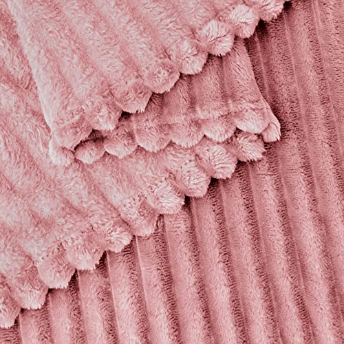 Image of BEDELITE Fleece Blanket Full Size for Couch - 3D Ribbed Jacquard Soft and Warm Decorative Fuzzy Blanket - Cozy, Fluffy, Plush Lightweight Dusty Pink Throw Blankets for Bed, Sofa, 84x90 inches