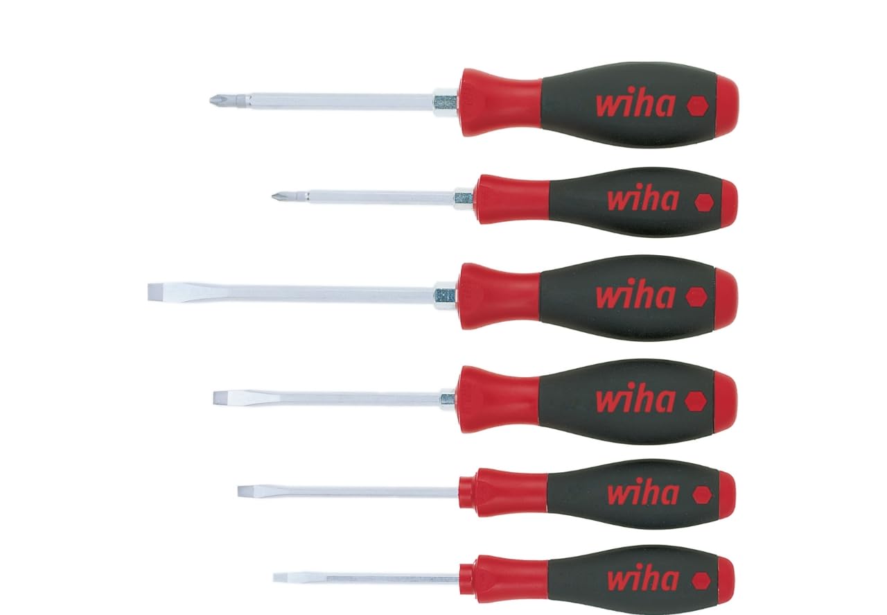 Wiha Juego de destornilladores SoftFinish® ranurados, Phillips, de 6 unid., con prolongación hexagonal (21248)