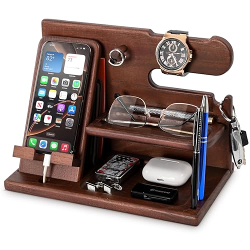 TESLYAR Wood Phone Docking Station for Men - Desk or