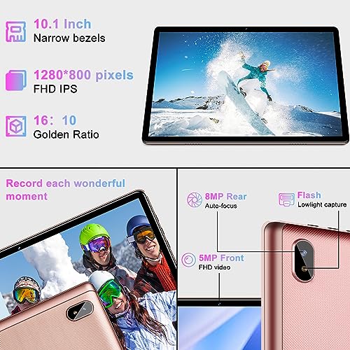 Image of Tablet 10 inch Android PC Octa-Core 2.0 GHz with 12GB RAM 128GB ROM TF 2TB, 5G WiFi, GMS, FHD IPS Touchscreen, BT 5.0,1280 * 800, 5+8 MP, 2026 Lastest 2 in 1 Tablet with Keyboard and Mouse, Rose Gold