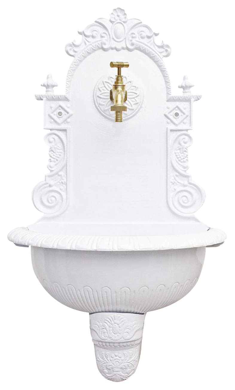 Brunnen 72cm Wandbrunnen weiss Alu Waschbecken im Nostalgie Antik-Stil (c)
