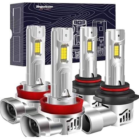 Tequison 𝐇𝟏𝟏 𝟗𝟎𝟎𝟓 High and Low Beam HB3 H8/H9/H16 Light Bulbs Fog 800% Ultra Brighter 6500K Cool White with 14000RPM Cooling Fan, Plug and Play, pack of 4 Cover