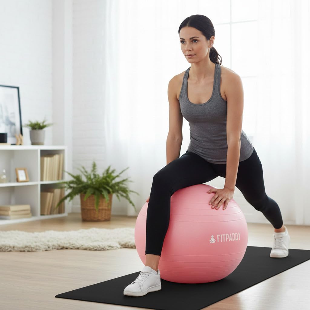 Fitnessball 65 cm Rosa – Professioneller Anti-Burst – inklusive Pumpe – Yoga Ball für Pilates Bauchmuskeln und Körperhaltung – Gymnastikball kann als ergonomischer Stuhl verwendet werden – maximale